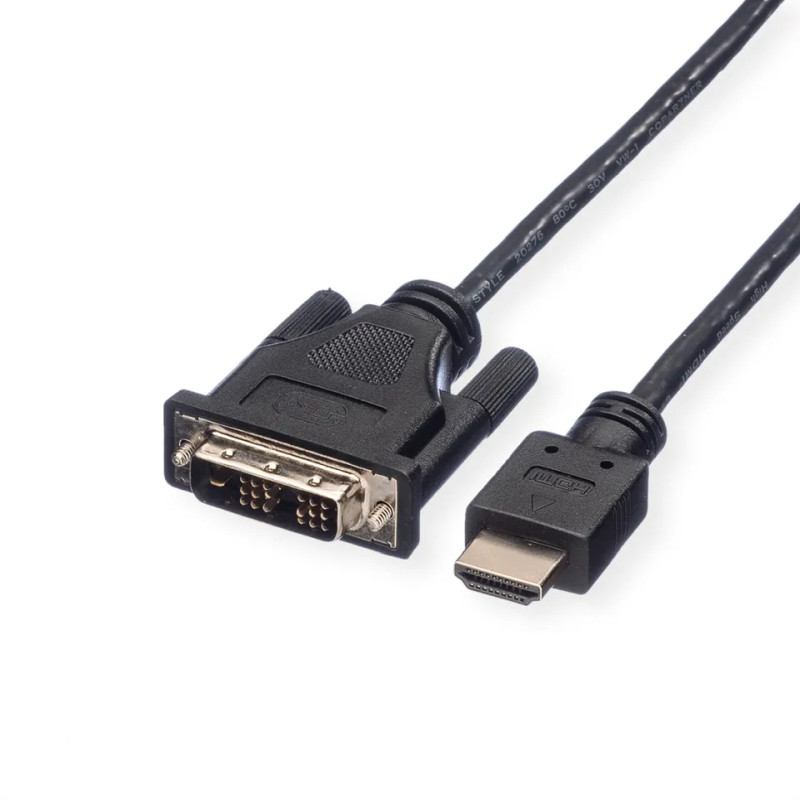 Roline DVI kabel, DVI-D (18+1) - HDMI, M/M, crni, 1 m
