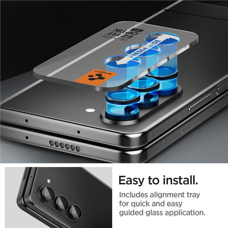 Spigen Glass tR EZ Fit Optik Pro, zaštitno staklo za kameru, 2 kom + okvir za instalaciju, crno - Samsung Galaxy Z Fold5 (AGL06524)