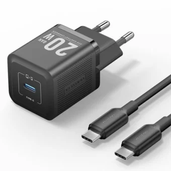 Vention 1-Port USB-C GaN Charger 20W with USB-C to USB-C Cable, 1m, Black