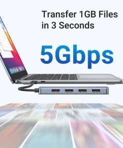 UGREEN 4-portni USB-C HUB 4xUSB-A 3.0 + USB-C power port, sivi