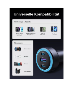 UGREEN auto punjač 30W, 2×USB-C/1×USB-A, PD3.0/QC3.0, sivi