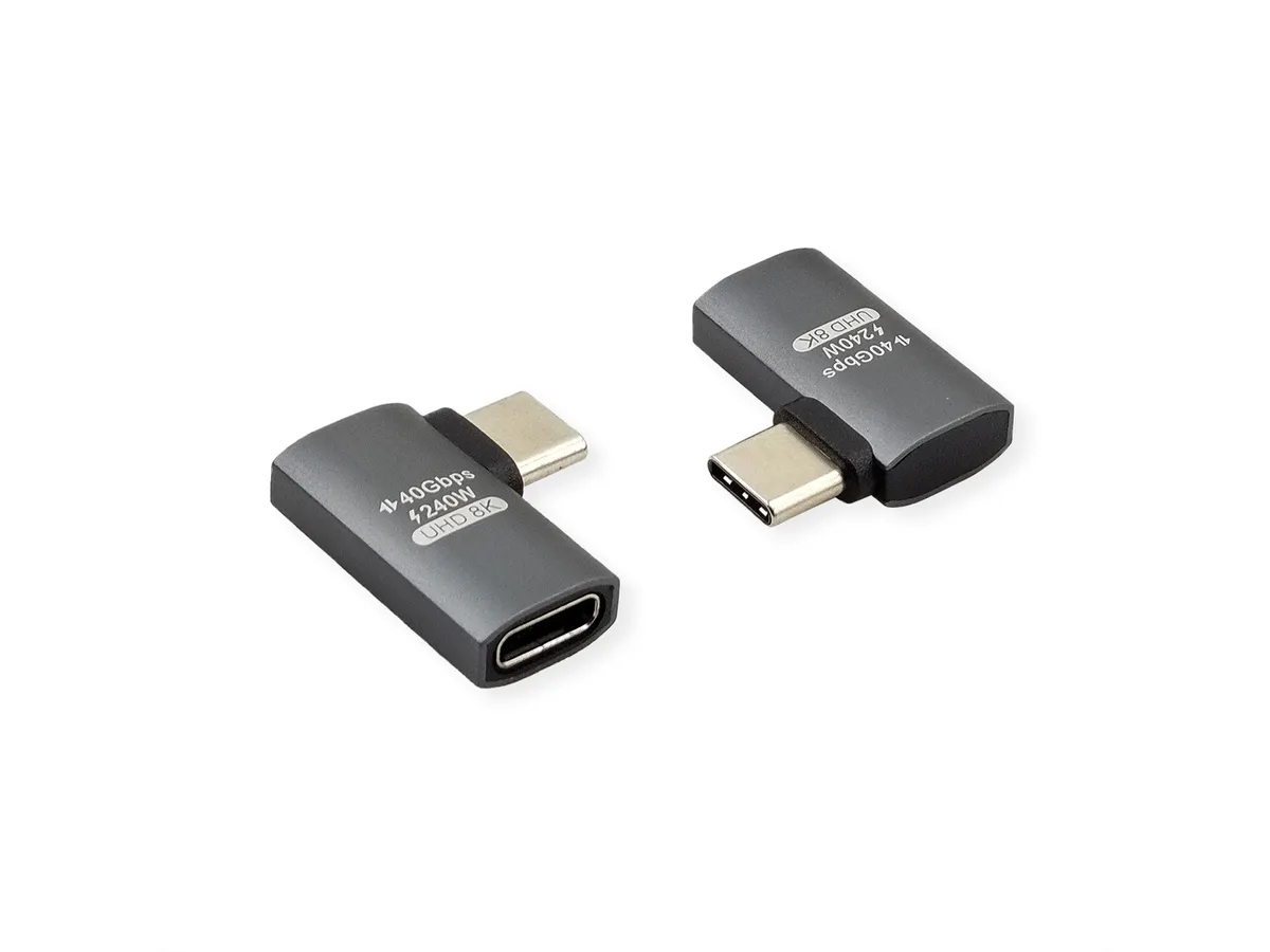 Roline USB4 Gen3x2 (40Gbit/s) adapter TIP C M/F, 240W (48V/5A), kutni, Alu, srebrni
