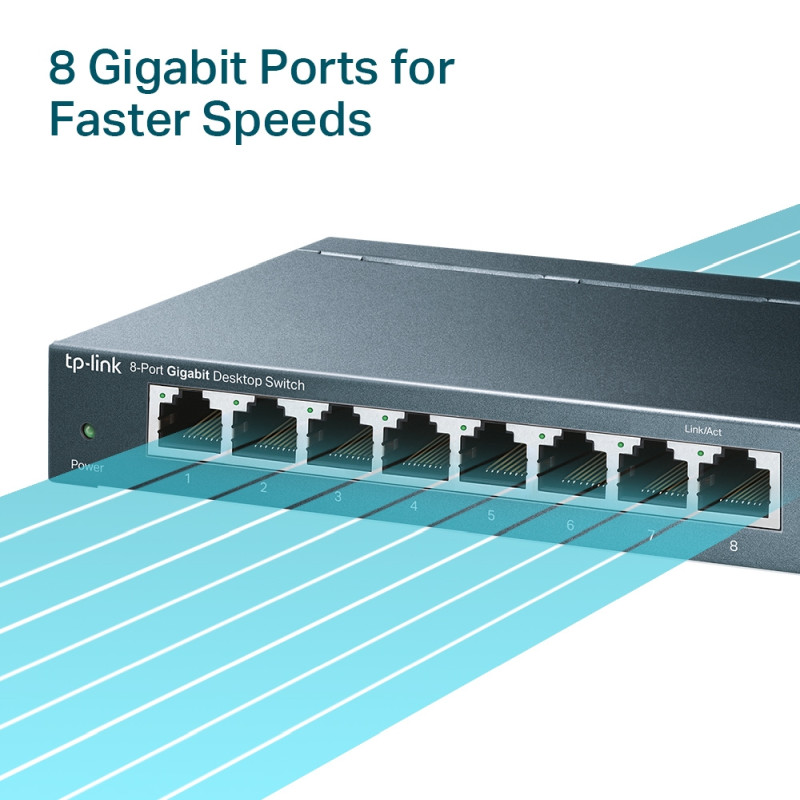 TP-Link 8-port Gigabit Desktop preklopnik (Switch), 8×10/100/1000M RJ45 ports, metalno kućište