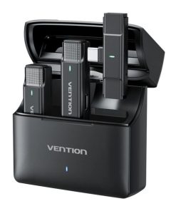 Vention USB-C 2-Pack Wireless Lavalier Microphone with Charging Case Black Type