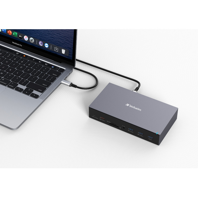 Verbatim CDS-17 portni USB-C Pro Docking Station HDMI do 8K | 2 x HDMI do 4K | 2 x DP | RJ45 | USB-A 3.2 | 2 x USB-A 3.0 | 2 x USB-A 2.0 | USB-C® 3.2 | SD | microSD | Audio | DC napajanje | USB-C Host