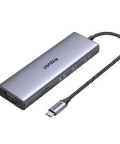 UGREEN 10-portni USB-C HUB 3×USB-A 3.0, 1xUSB- C PD, VGA, 4K, HDMI, 1xG-LAN, 1xSD, 1xTF, 3.5mm, sivi