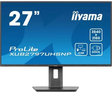 IIYAMA 27" XUB2797UHSNP-B1 4K UHD (3840×2160) IPS, Pivot, 4ms, 1300:1, 350cd/m2, HDMI/DP, USB-C Dock (96W, LAN), 3×USB3.2, zvučnici, crni