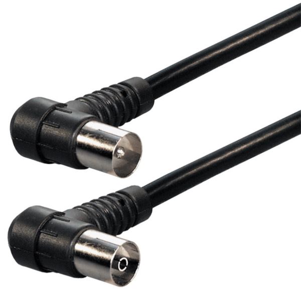 Transmedia IEC plug to IEC jack, Angled, 1,5m, Black