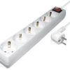 Transmedia 6-way power strip, White, 1,4m