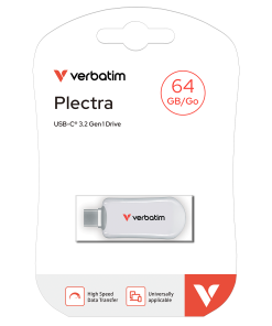 Verbatim Plectra USB-C Flash Drive 64GB, USB 3.2 Gen1, do 100MB/s, bijeli