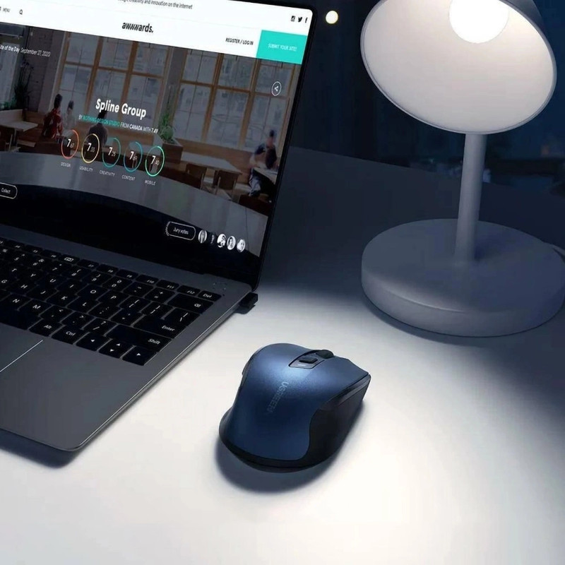UGREEN MU006 bežični ergonomski miš, bluetooth, 4000 DPI, USB, plavo crni
