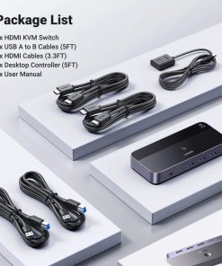 UGREEN CM664 KWM Switch, 3×HDMI 2.0 (4K@60Hz), 2×USB-C, 3× USB-A, 2×USB-B
