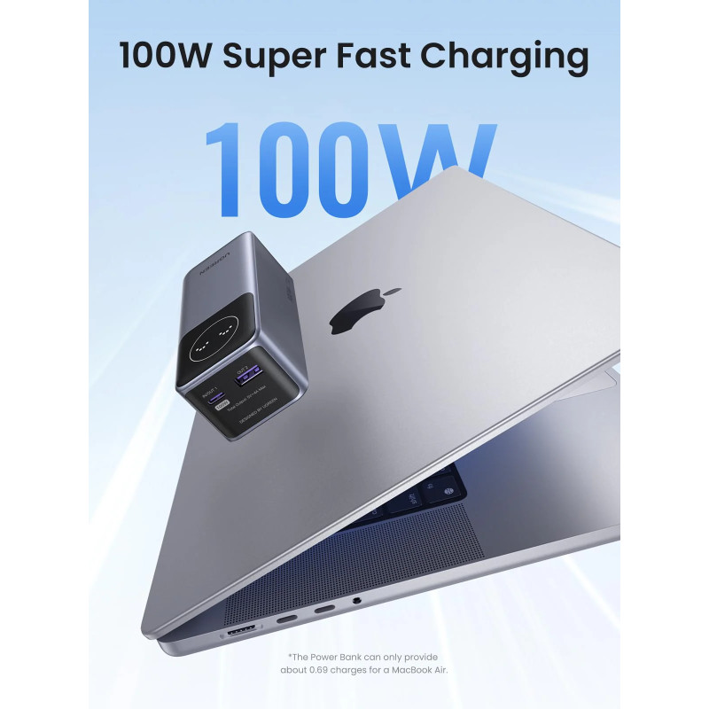 UGREEN Nexode prijenosni punjač (Powerbank) 12000mAh, 100W brzo punjenje, 1×USB-A/2×USB-C, PD3.0/QC3.0, sivi