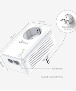 TP-Link AV1000 Powerline Gigabit mrežni adapter, 1000Mbps, dodatna strujna utičnica, 2×G-LAN, HomePlug AV2 (duplo pakiranje)