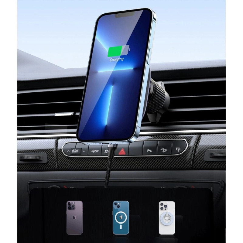 UGREEN MagSafe auto punjač/držač 15W, USB-C, magnetni, bežični/indukcijski, crni