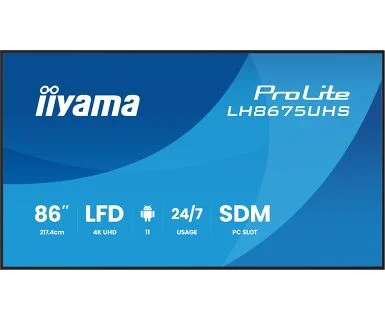 IIYAMA 86" LH8675UHS-B2AG 4K UHD (3840x2160) IPS Signage 24/7, 500 cd/m2, 1400:1, Android OS, E-Share, iiSignage2
