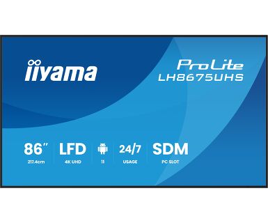 IIYAMA 86" LH8675UHS-B2AG 4K UHD (3840x2160) IPS Signage 24/7, 500 cd/m2, 1400:1, Android OS, E-Share, iiSignage2