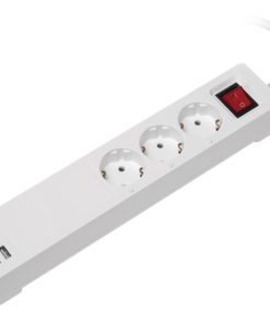 Transmedia Smart 3-way power strip with 4 USB charging ports (total 5V 2,1A)