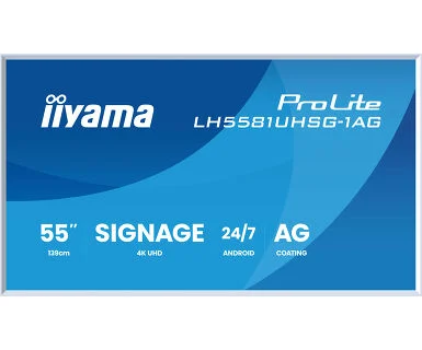 IIYAMA 55" LH5581UHSG-1AG 4K UHD (3840x2160) VA Signage 24/7, 500 cd/m2, 5000:1, white, removable frame, Android OS 14, iiShare, iiControl, iiSignage2