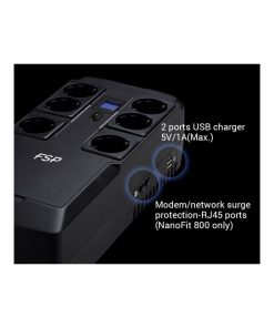 Fortron Source UPS NanoFit 800VA/480W, Offline, 2×USB, 6×Schuko, RJ45, 1×5Ah