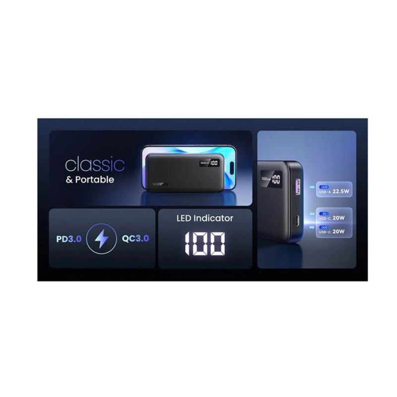 UGREEN Prijenosni punjač (Powerbank) 10000mAh, USB-C, sivi