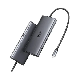 UGREEN 11-portni USB-C HUB na 2×USB-A 3.2, 2×USB-C 3.2, 1× USB-C 100WPD, 1×3.5mm, 1×USB-A 3.0, VGA/HDMI 60 Hz, 1×RJ45, 1×SD/TF, sivi