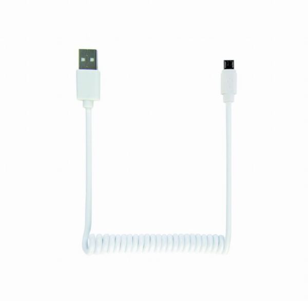 Gembird Coiled Micro-USB cable, 1.8m, white