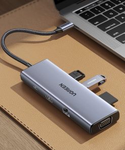 UGREEN 9-portni USB-C HUB 3xUSB-A,1xHDMI 4K 60, 1xVGA, 1xUSB-C PD 100W, 1xRJ45, 1xSD, 1xTF, sivi