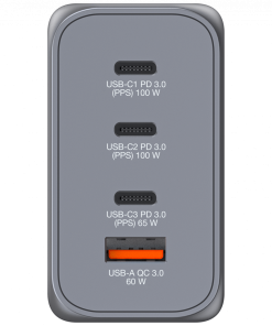 Verbatim GNC-200 GaN zidni punjač 200W, 4 priključka, 2×USB-C PD 100W / 1×USB-C PD 65W / 1×USB QC 3.0