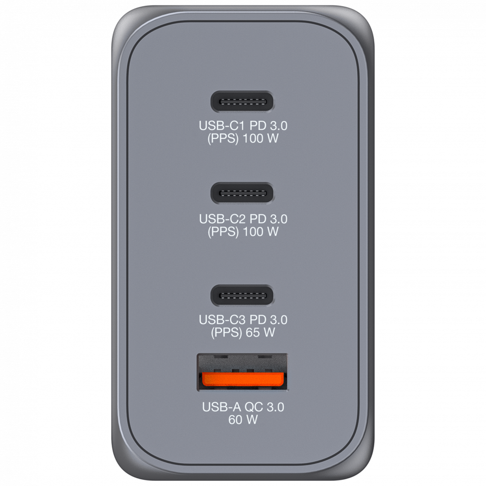 Verbatim GNC-200 GaN zidni punjač 200W, 4 priključka, 2×USB-C PD 100W / 1×USB-C PD 65W / 1×USB QC 3.0