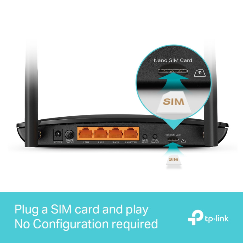 TP-Link AC1200 Archer MR600 bežični usmjerivač, Dual-Band 4G+Cat6, 300Mbps/867Mbps (2.4GHz/5GHz), 802.11a/b/g/n/ac, 1×GWAN, 3×GLAN, microSIM, 2×odvojive antene