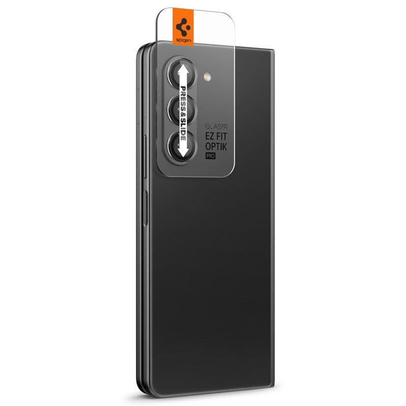 Spigen Glass tR EZ Fit Optik Pro, zaštitno staklo za kameru, 2 kom + okvir za instalaciju, crno - Samsung Galaxy Z Fold5 (AGL06524)