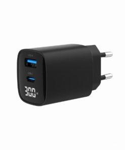 Gembird 2-port 30W USB fast charger, LCD, black
