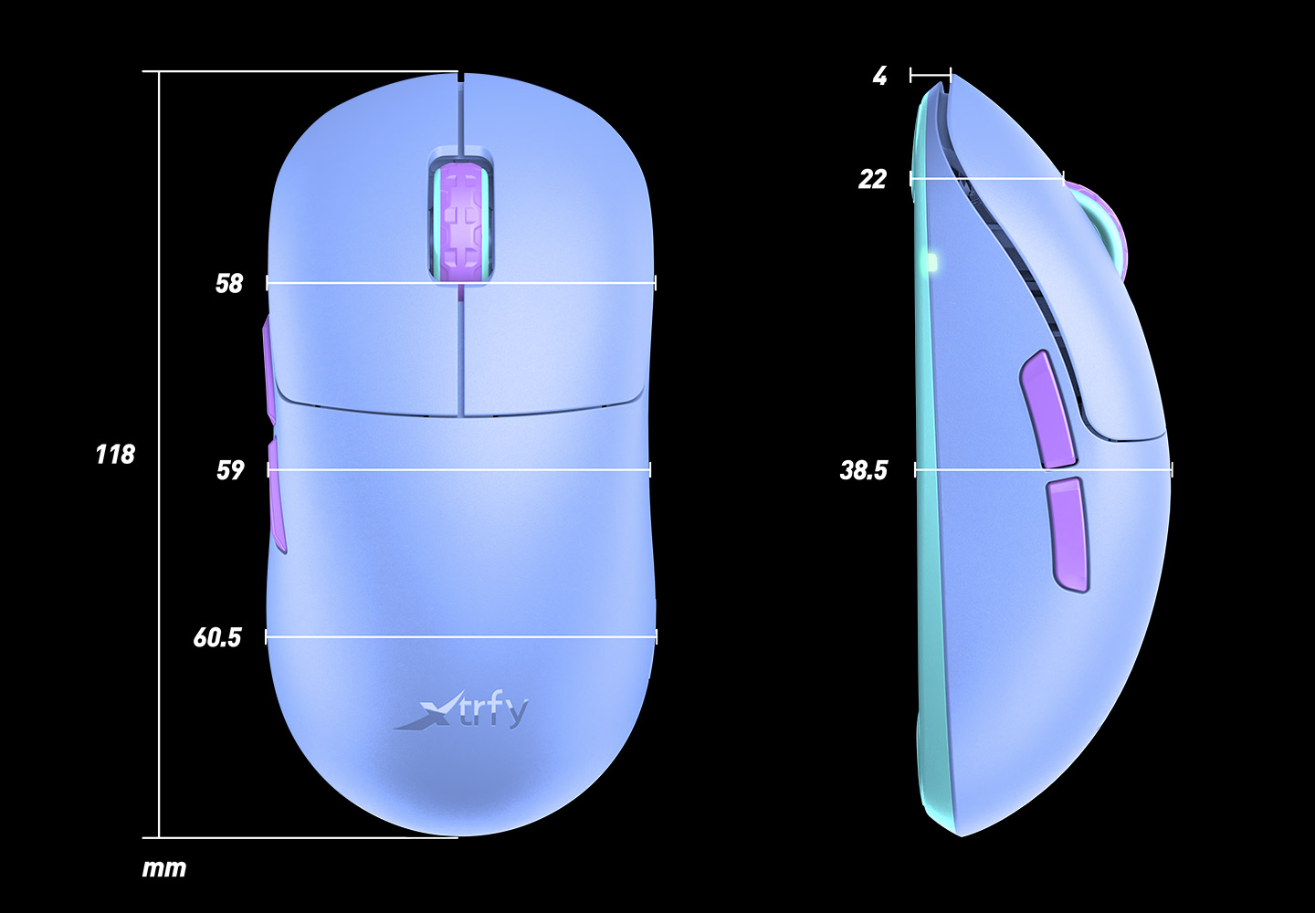 Cherry XTRFY M8 bežični igraći miš, 21000 cpi, USB, purple mint