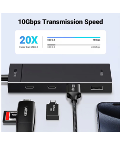 UGREEN 4-portni USB-C HUB na 2xUSB-A 3.2, 2xUSB-C 3.2, crni