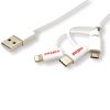 Roline USB2.0 kabel za punjenje i prijenos podataka, 8pin + MicroB + Type-C, bijeli, 1.0m