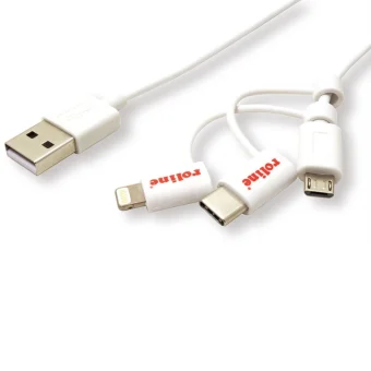 Roline USB2.0 kabel za punjenje i prijenos podataka, 8pin + MicroB + Type-C, bijeli, 1.0m