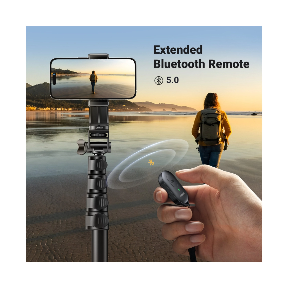 UGREEN Selfie stick 3u1 Tripod s bluetooth daljinskim do 7.2 incha, crni