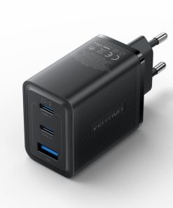 Vention 3-Port USB (C C A) GaN Charger (65W 65W 30W) EU-Plug, Black