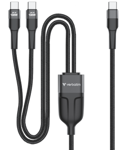 Verbatim Sync & Charge DUAL kabel USB-C na dupli USB-C, M/M, 100W PD3.0, PPS, QC2.0 i QC3.0, crni, 1.5m