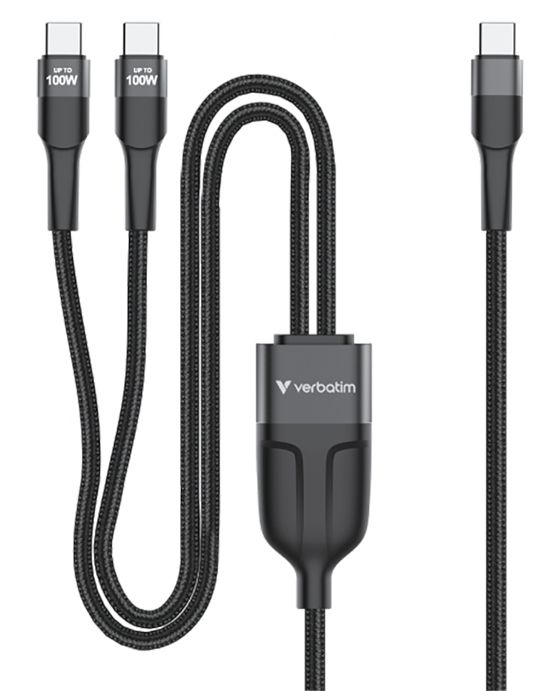 Verbatim Sync & Charge DUAL kabel USB-C na dupli USB-C, M/M, 100W PD3.0, PPS, QC2.0 i QC3.0, crni, 1.5m