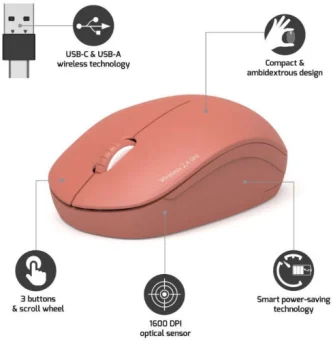 Port miš OFFICE bežični USB-A/USB-C, narančasti