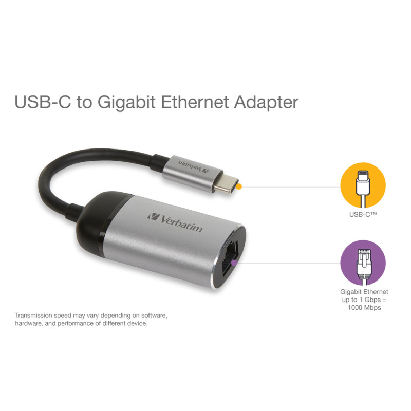 Verbatim USB-C na RJ45 gigabitni ethernet mrežni adapter, aluminijsko kućište