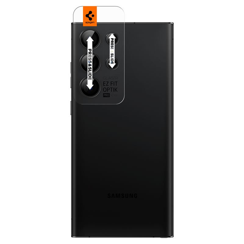 Spigen Glass EZ Fit Optik Pro, zaštitno staklo za kameru telefona, 2 kom, crno - Samsung Galaxy S23 Ultra (AGL05950)