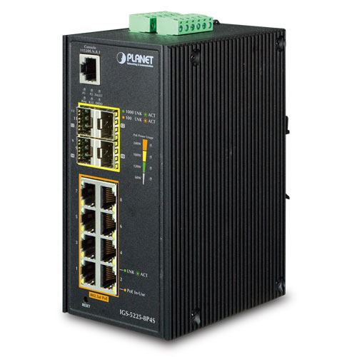 Planet Industrial 12-Port L2 PoE Managed Switch (8x 1GbE RJ45 802.3at PoE 36w port 2x 1G SFP 2x 10G SFP ) (-40~75 degrees C)