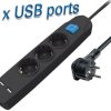 Transmedia 3-way power strip with two USB charging ports, 5m black