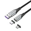Vention USB 2.0 A Male to 2-in-1 Micro-B USB-C Male 5A Magnetic Cable 2m, Gray