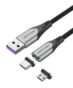Vention USB 2.0 A Male to 2-in-1 Micro-B USB-C Male 5A Magnetic Cable 2m, Gray