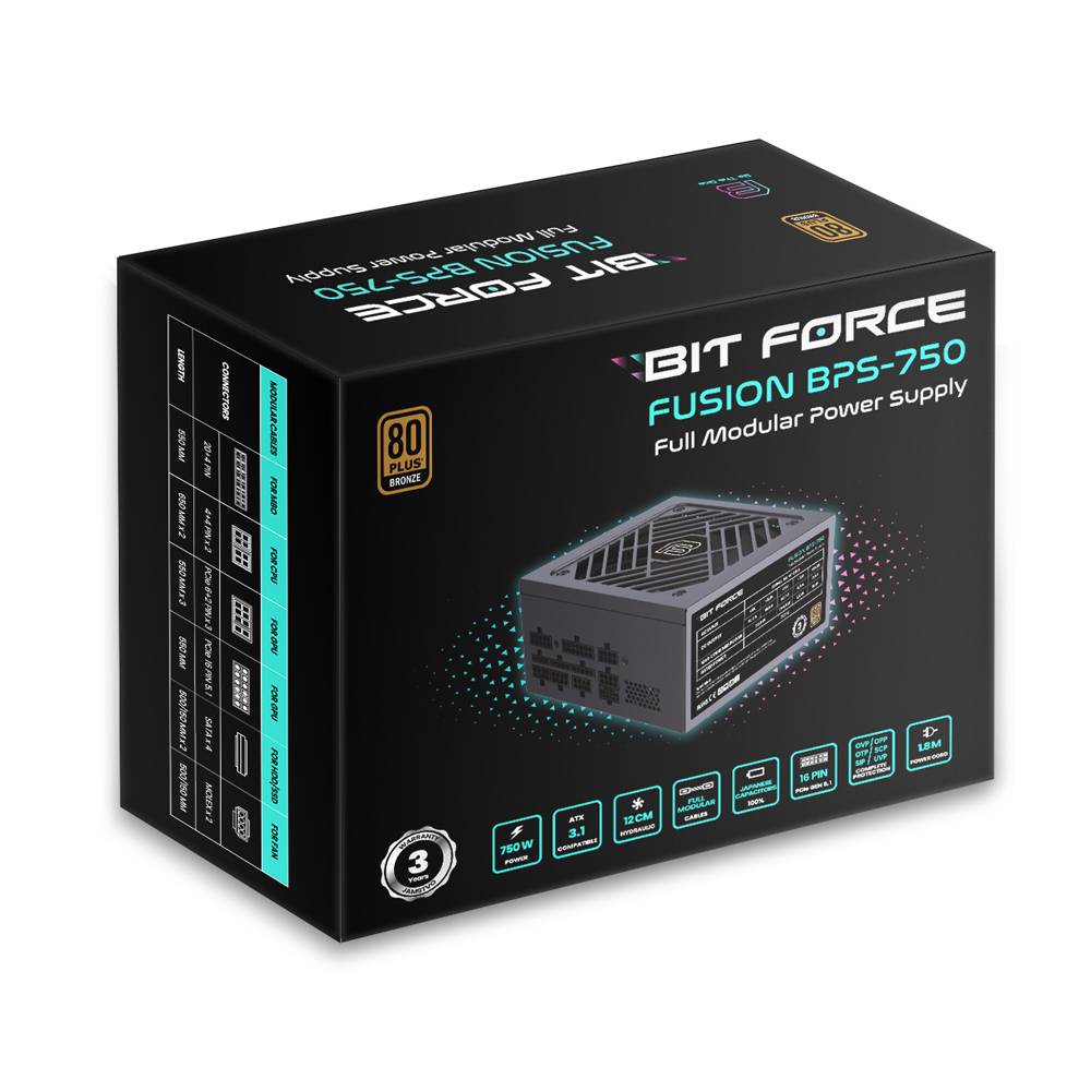 BIT FORCE napajanje 750W 80+ BRONZE FUSION BPS-750 modularno, ATX 3.1, PCI-E 5.1