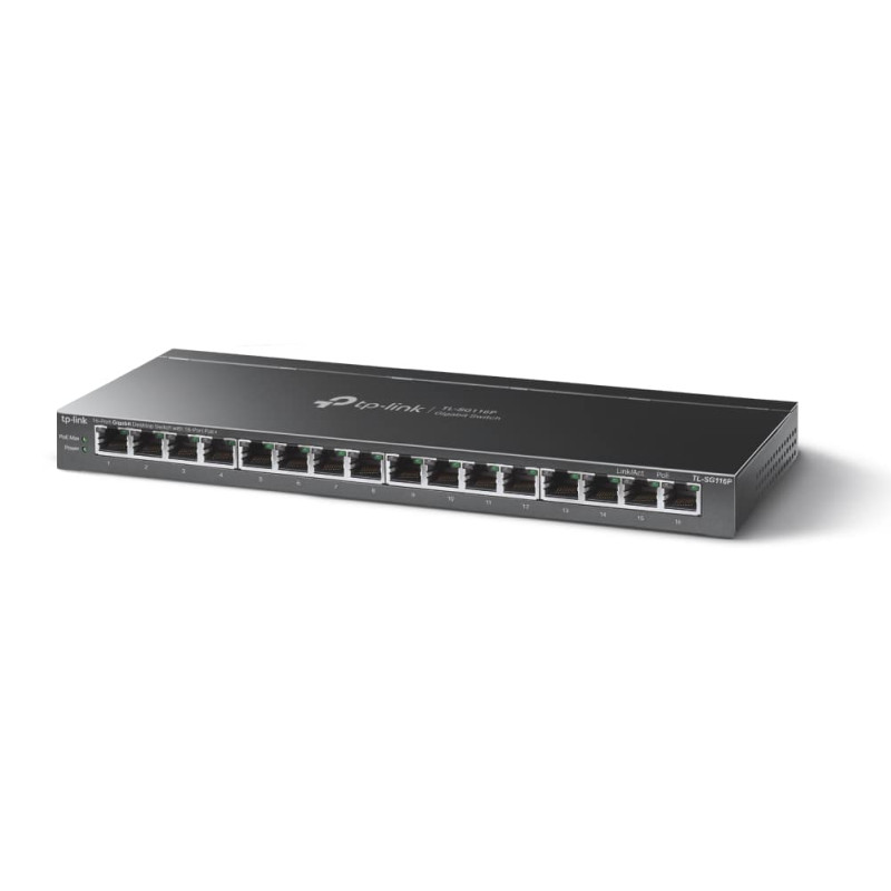 TP-Link 16-port Gigabit PoE+ preklopnik (Switch), 16×G-LAN PoE+, 802.3af/at (120W)